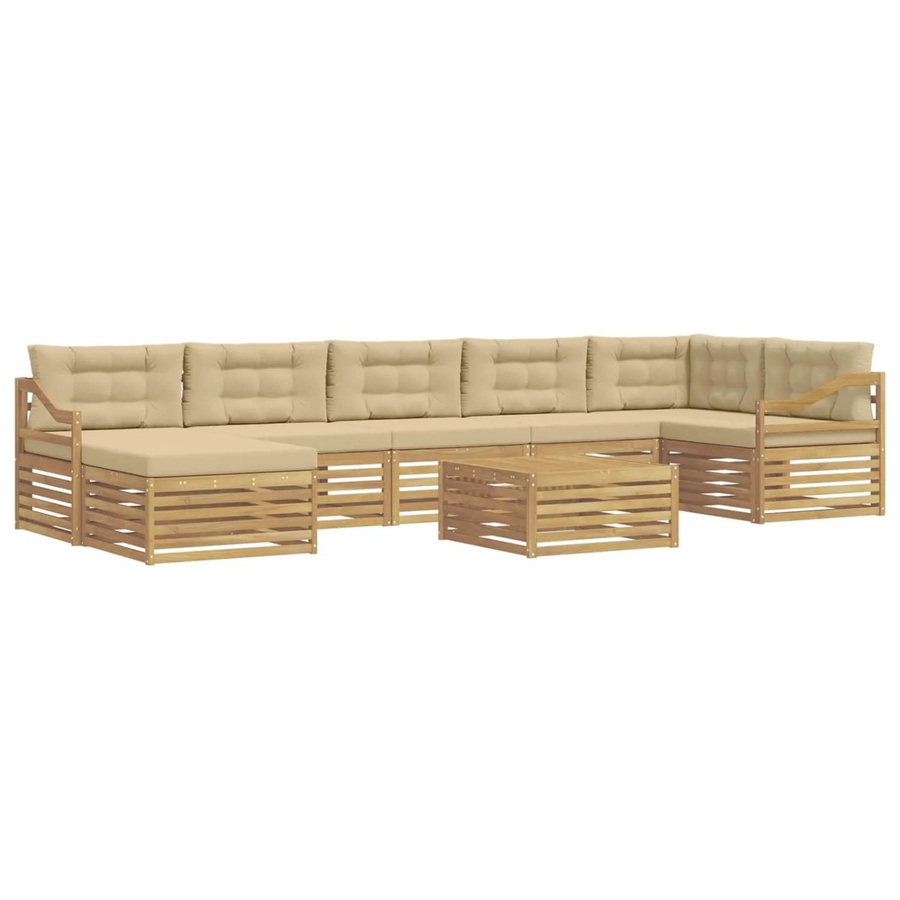 vidaXL Outdoor-Sofagarnitur in L-Form aus Akazienholz mit 8 Kissen in Weiß und Beige - Bild 2