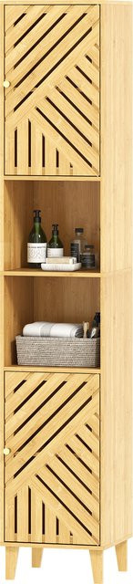 Aosom HOMCOM Hochschrank Badezimmer aus Bambus mit verstellbaren Regalen und Türen, Naturholz, B/T/H: 32 x 30 x 170 cm - Bild 1