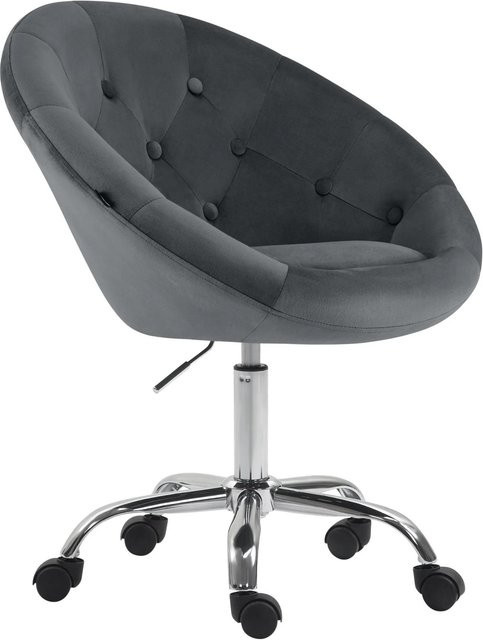DELUKE Arbeitshocker TURKU Drehhocker mit Rollen aus Samt in Dunkelgrau, B/T/H: 65 x 57 x 85 cm - Bild 1