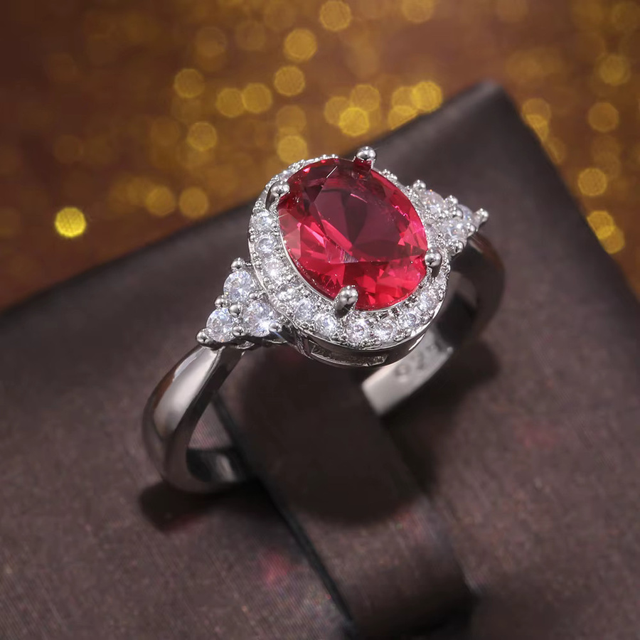 Huitan Ring, Zirkonia, rot, Silber, Damen - Bild 2