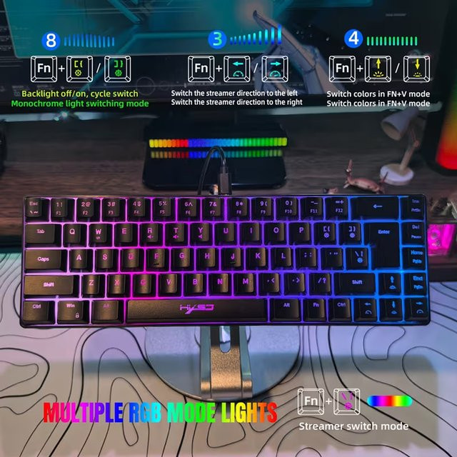 HXSJ Gaming-Tastatur in Schwarz mit RGB-Hintergrundbeleuchtung, ultrakompaktes 60 % Design mit 68 Tasten, kabelgebunden und Anti-Ghosting für PC und Windows-Laptops - Bild 1
