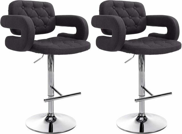 DELUKE 2er Set Barhocker BURID, höhenverstellbare Barstühle mit Lehne und Drehsitz, Stoff Schwarz, Silber, B/T/H: 62 x 55 x 103 cm - Bild 1