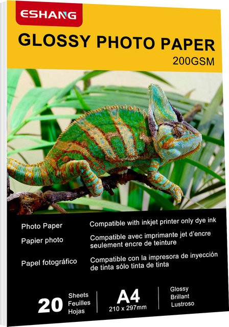 ESHANG Glänzendes Fotopapier für Tintenstrahldrucker, Farbe: Weiß, Format: A4 - Bild 1