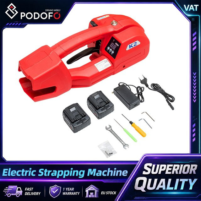 Podofo K2 Automatische Elektrische Umreifungsmaschine für PET/PP Bänder 11-16 mm in Rot mit Digitalanzeige - Bild 1