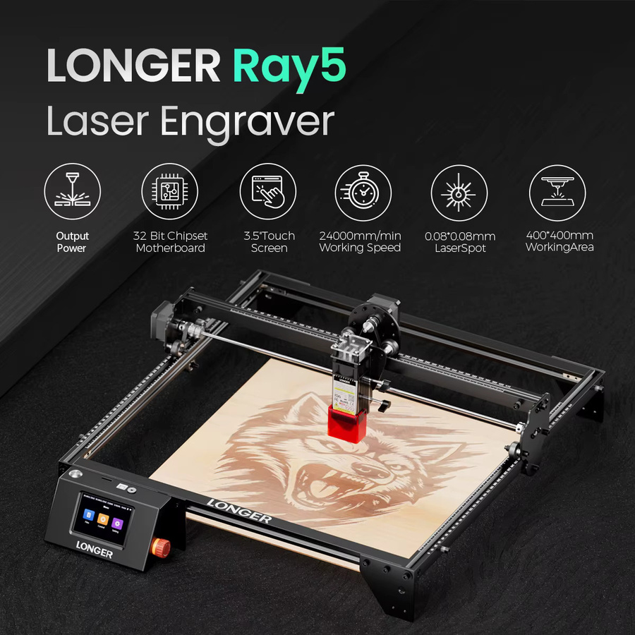 LONGER RAY5 Lasergravierer mit WiFi und Touchscreen für Holz, Acryl, Leder und Metall, kompatibel mit LightBurn und LaserGRBL, Arbeitsbereich: 400 x 400 mm - Bild 2