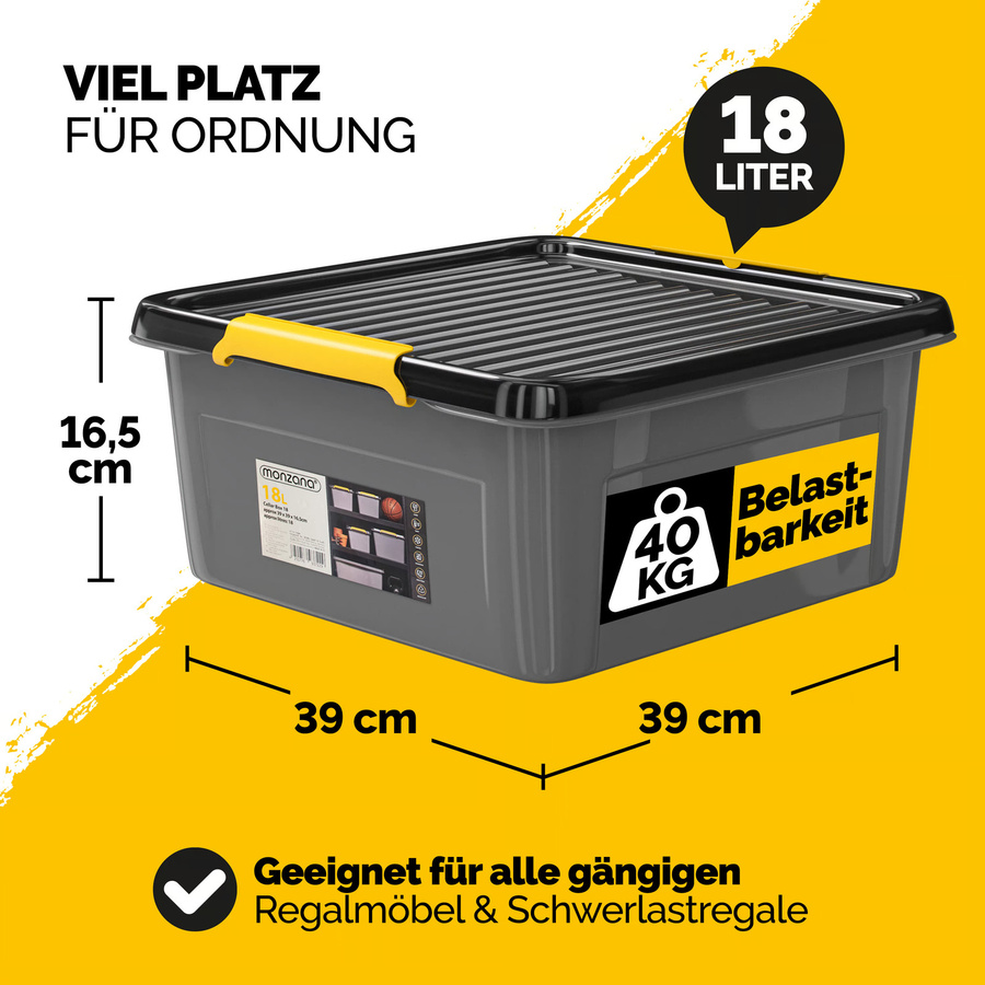 MONZANA Aufbewahrungsbox 2er-Set in Grau und Anthrazit, stapelbar, B/T/H: 39 x 39 x 16 cm - Bild 2
