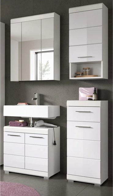 Inn.Furn Badmöbel Set Shawn 4-teilig in Weiß Hochglanz mit LED-Beleuchtung, B/T/H: 112 x 34 x 191 cm - Bild 1
