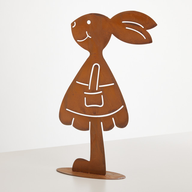 BLUME2000 Deko-Silhouette Hase mit Mädchen aus Metall in Rost-Optik Matt für Ostern, Höhe: 18,0 cm, Breite: 38,0 cm, Tiefe: 7,0 cm - Bild 1