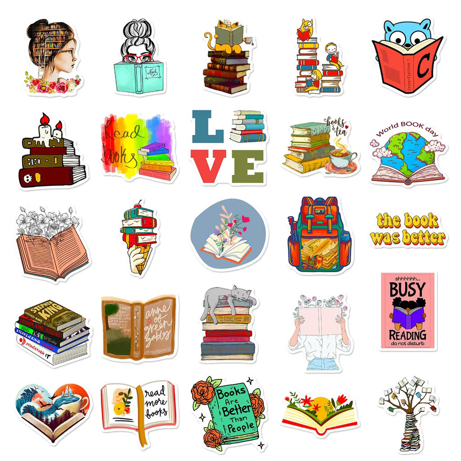 50 Stück wasserdichte Lesebuch-Doodle-Aufkleber in Multicolour für Laptop, Handy und Tablet von Sticker Story Store - Bild 3