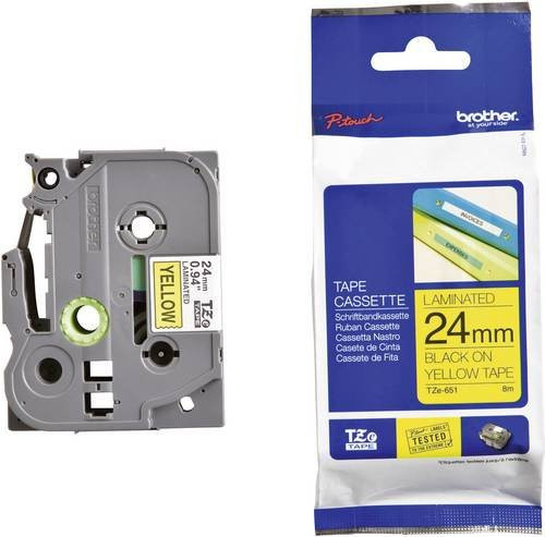 Brother Schriftbandkassette TZe-651 für P-touch, Breite: 24 mm, Farbe: Gelb mit schwarzer Schrift - Bild 1