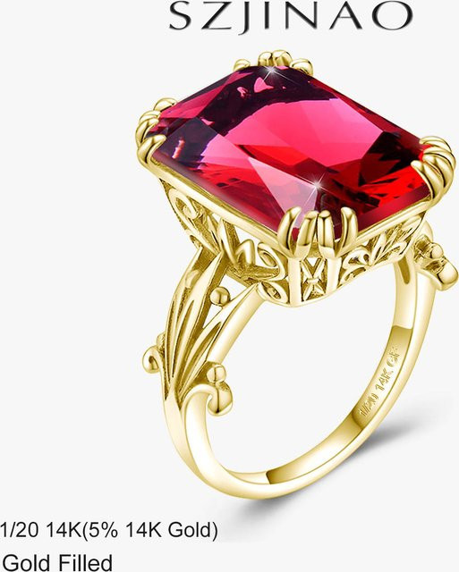 szjinao Ring, Vintage, Rubin, 14 Karat Gold gefüllt, Damen - Bild 1