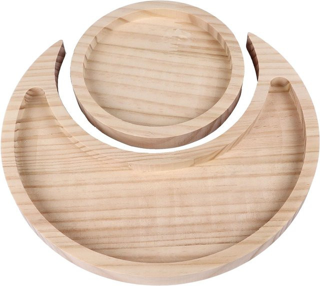 TOMTOP JMS Kristallhalter Mond Rundes Design Holz Schmuckschale Organizer Tablett beige - Bild 1
