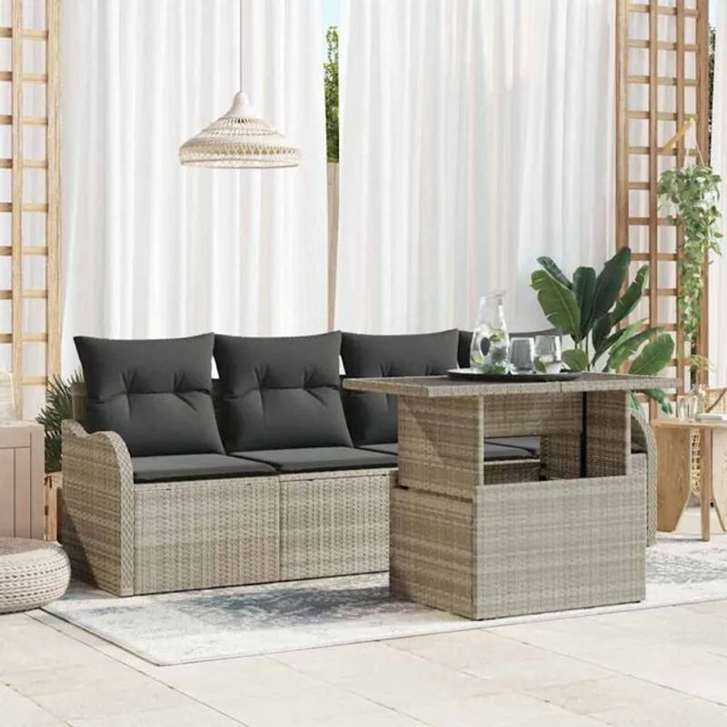 Vidaxl Garten-Sofa-Set aus Polyrattan in Grau, 5-teilige Loungemöbel-Garnitur, B/T/H: 100 x 55 x 73 cm - Bild 1