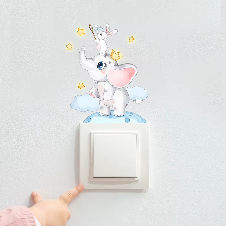 BRUP Leuchtende Cartoon-Elefant Wandaufkleber in Blau für das Kinderzimmer - Bild 3