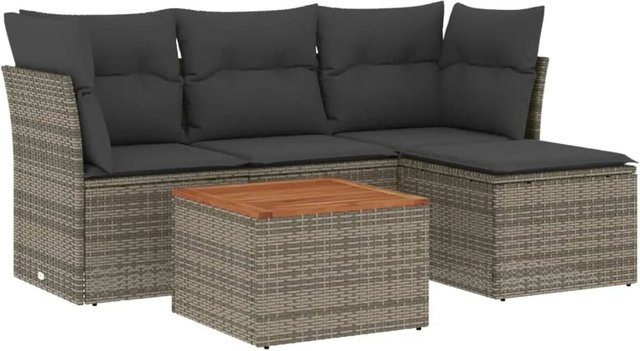 vidaXL 5-tlg Garten-Sofagarnitur aus Poly Rattan in Grau mit Kissen Modell 24 - Bild 1