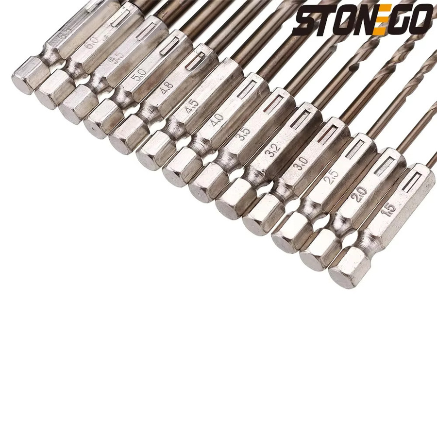 STONEGO 13-teiliges Spiralbohrer-Set aus Kobalt-HSS-Co-M35 mit Sechskantschaft, 1,5–6,5 mm, hochpräzise Schneidwerkzeuge für Holz und Metall - Bild 2