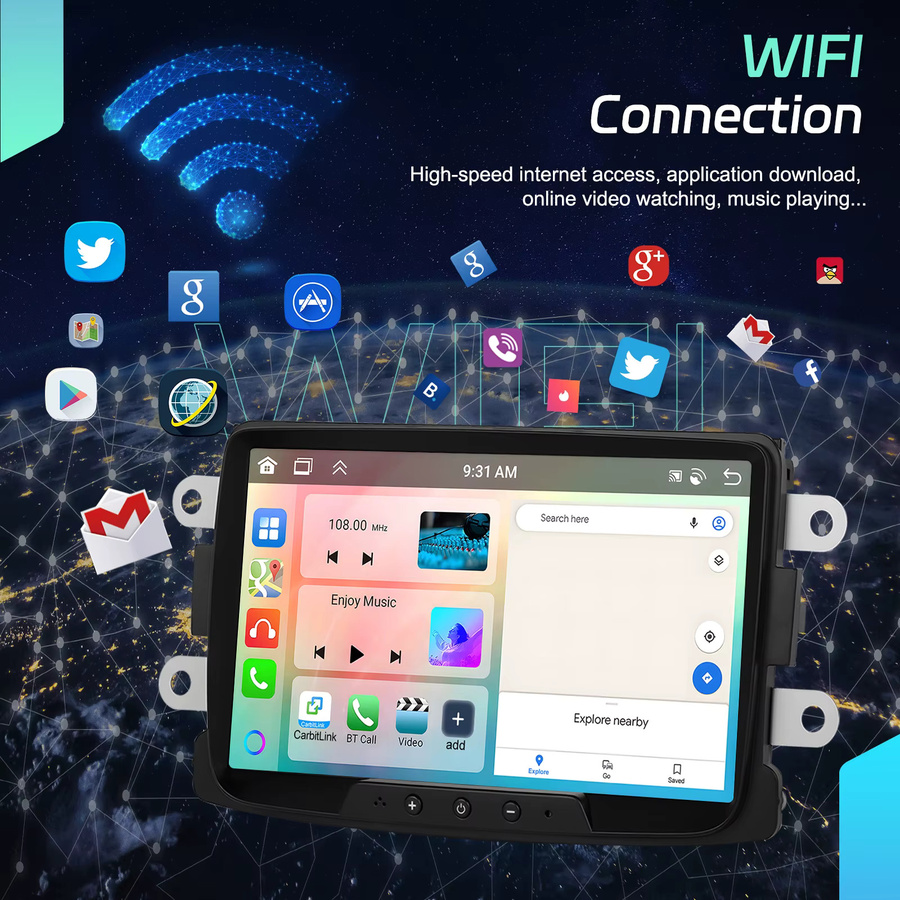 Podofo 2DIN Android Autoradio mit 4+64GB Speicher, Carplay, GPS und FM RDS Player in Schwarz für Renault Dacia Duster Sandero Logan Dokker - Bild 3