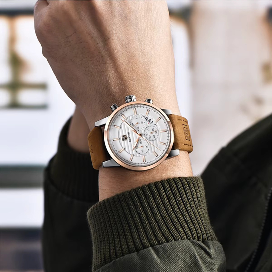 BENYAR Armbanduhr Quarz, Leder, Weiß, Roségold, Herren - Bild 3