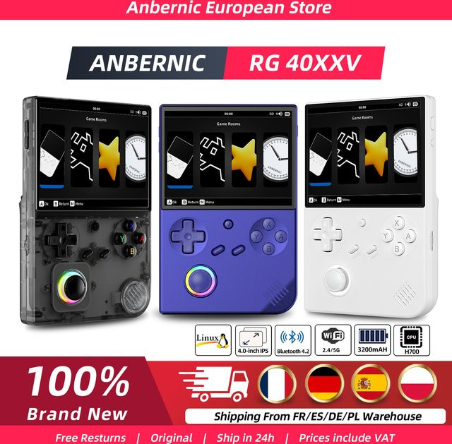 Anbernic RG40XXV Retro Handheld Gamingkonsole mit 4,0 Zoll IPS-Display, 64-bit Linux, WiFi und Bluetooth in Blau/Mehrfarbig - Bild 1