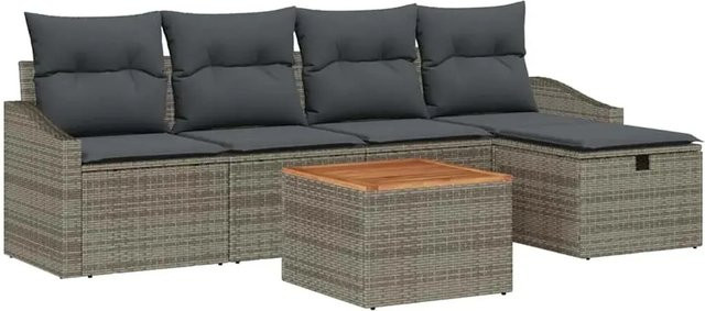 vidaXL Garten-Sofa-Set aus Polyrattan in Grau, 6-teiliges L-Shape Lounge-Set mit 3-Sitzer-Sofa, Couchtisch und integriertem Kissen-Stauraum - Bild 1