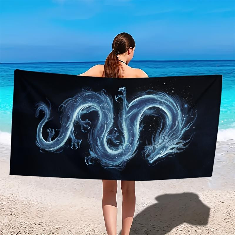 Strandtuch mit Drachenmuster und Sternenhimmel in Blau und Weiß, B: 40 cm, H: 60 cm - Bild 6