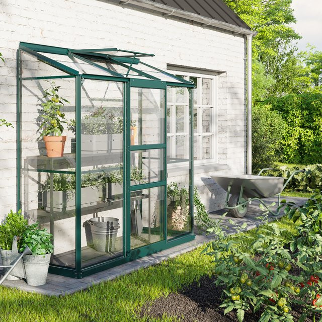 Vitavia Anlehn-Gewächshaus Ida 1300 in Smaragdgrün mit 1,3 m² Fläche, Aluminiumrahmen und ESG-Sicherheitsglas - Bild 1