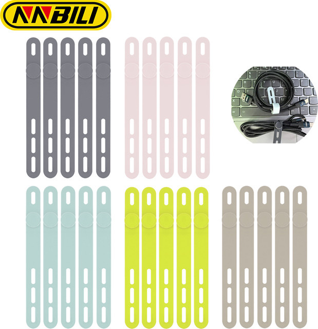 NNBILI Silikon-Kabelbinder in Grau, wiederverwendbare elastische Kabel-Organizer für deine Reise und den Alltag - Bild 1