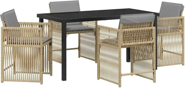 vidaXL Garten Essgruppe 5-teilig aus Poly-Rattan in Beige mit Glastisch für Terrasse und Garten - Bild 1