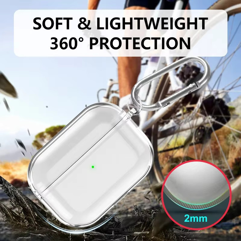 Transparente TPU-Schutzhülle für Apple AirPods 1 2 3 Pro und Pro 2 inklusive Schlüsselanhänger - Bild 2