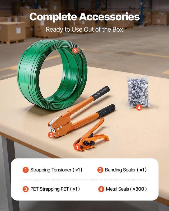 Buying Solutions MB Umreifungsband-Set mit PET-Band und Verschweißwerkzeug in Orange, 305 m PET-Band und 300 Metallverschlüsse für professionelle Palettenverpackung - Bild 6