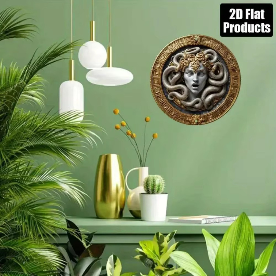 CIFbuy Medusa Vintage Wandkunst aus Aluminium in Gold, rundes Metallschild für die Heimdekoration, Durchmesser: 20,3 cm - Bild 4