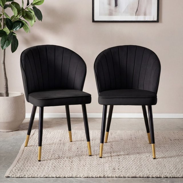 FineBuy 2er Set Esszimmerstühle und Küchenstühle im skandinavischen Design aus Samt in Schwarz - Bild 1