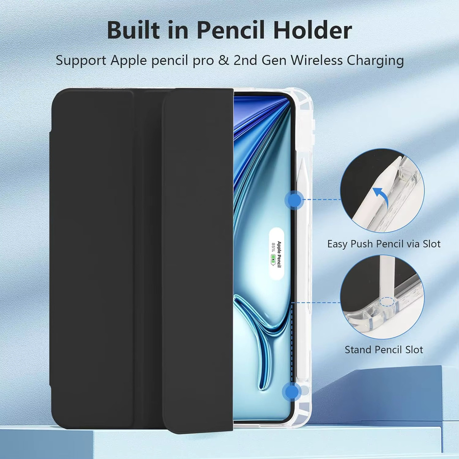 Transparente Kristall-Tablet-Hülle mit Stiftschlitz für Apple iPad Air 11 Zoll 2024 2025 M2/M3 A2903 A3267 aus PU-Leder mit Magnetfunktion und Standfunktion in Transparent und Grün - Bild 4