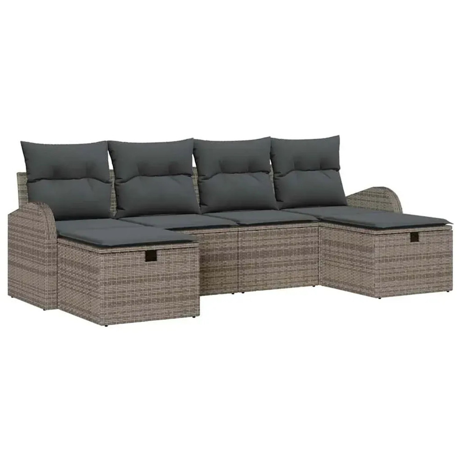 vidaXL Garten-Sofa-Set aus Poly-Rattan in Grau, 6-teiliges L-Shape Lounge-Set mit Kissen und integriertem Stauraum für Terrasse und Garten - Bild 2