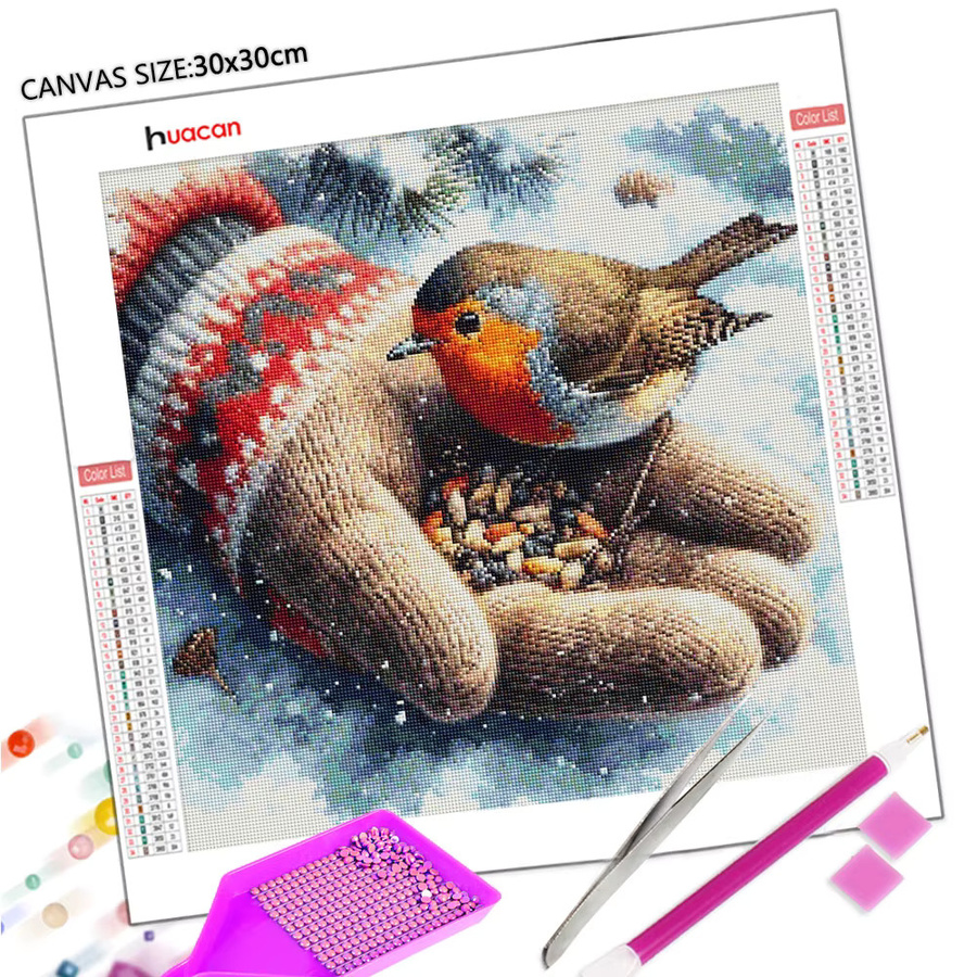 Huacan Diamantgemälde Vogel in Winterlandschaft als Diamantmosaik Set in Multicolour, B/H: 20 x 20 cm - Bild 2
