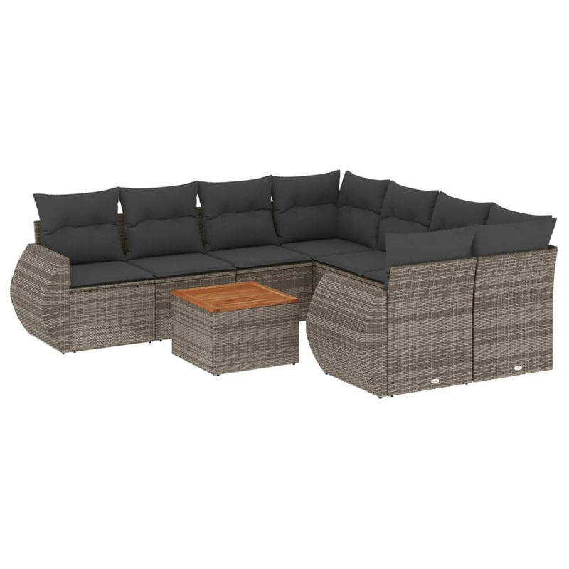 Vidaxl Gartenmöbel-Set aus Polyrattan mit Kissen, 9-teilig, Grau, Modernes Design - Bild 2
