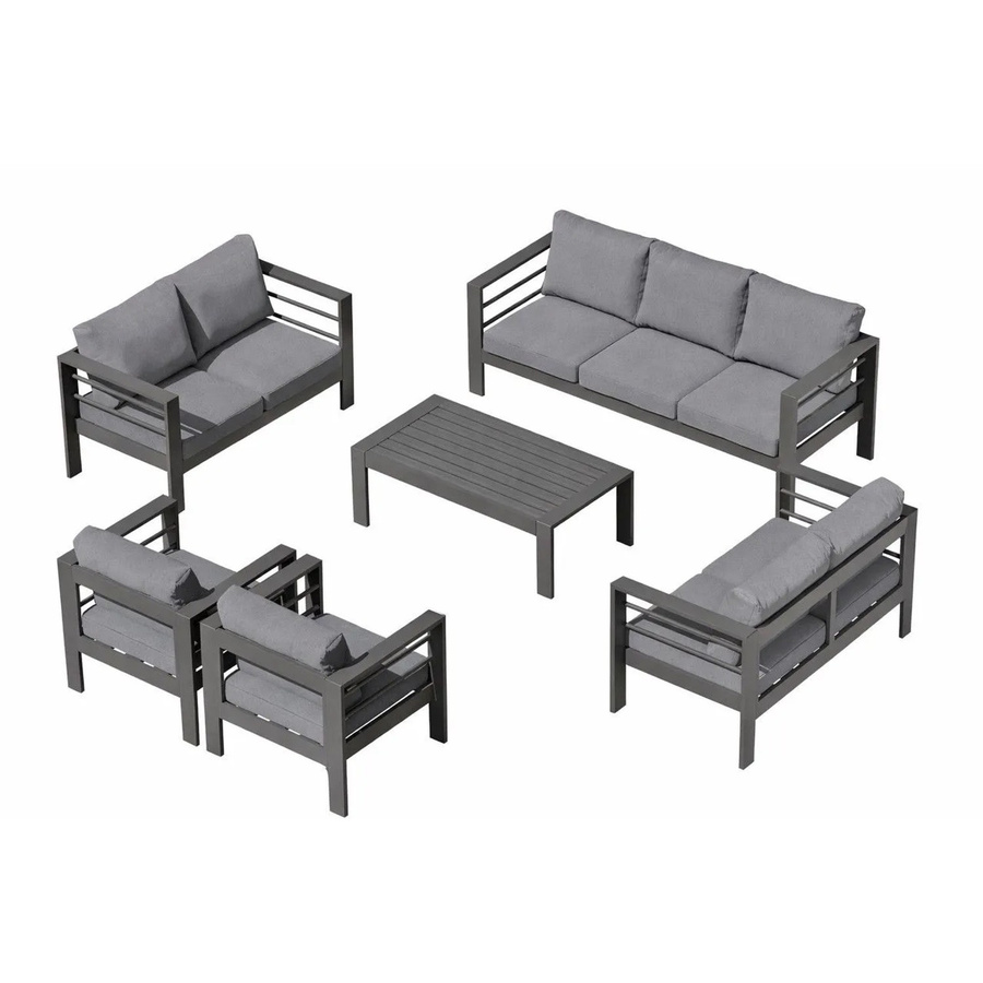 MeXo Gartenmöbel Set aus Aluminium und WPC mit Polyester-Polstern für 9 Personen in Grau - Bild 2