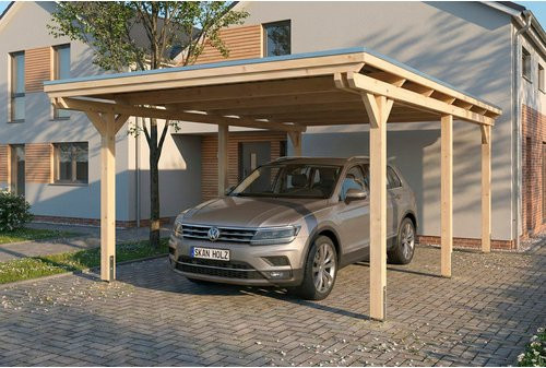Skan Holz Carport Emsland aus Fichte mit EPDM-Dach in Beige, B: 402 cm, T: 604 cm - Bild 1