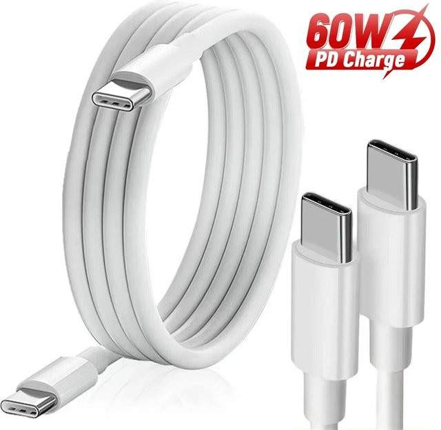 VORTNGLE USB-C auf USB-C Schnellladekabel mit 60 W PD für iPhone 15 16 Serie und Samsung Huawei in Schwarz oder Weiß - Bild 1