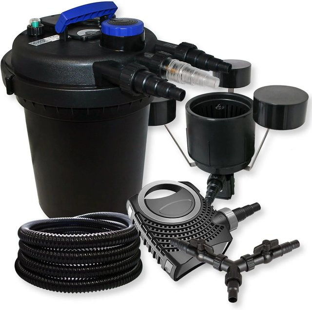 Sunsun Druckteichfilter Neo10000 Set mit 80W Pumpe, UVC, Skimmer und 25m Schlauch in Schwarz - Bild 1