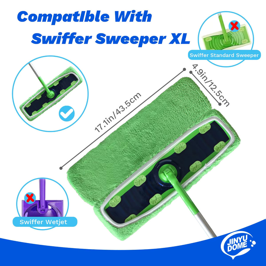 JINYUDOME 3-teiliges Mikrofaser-Mopp-Pad Set, grün, wiederverwendbar für Swiffer XL, trocken und nass, Breite: 43,5 cm - Bild 2