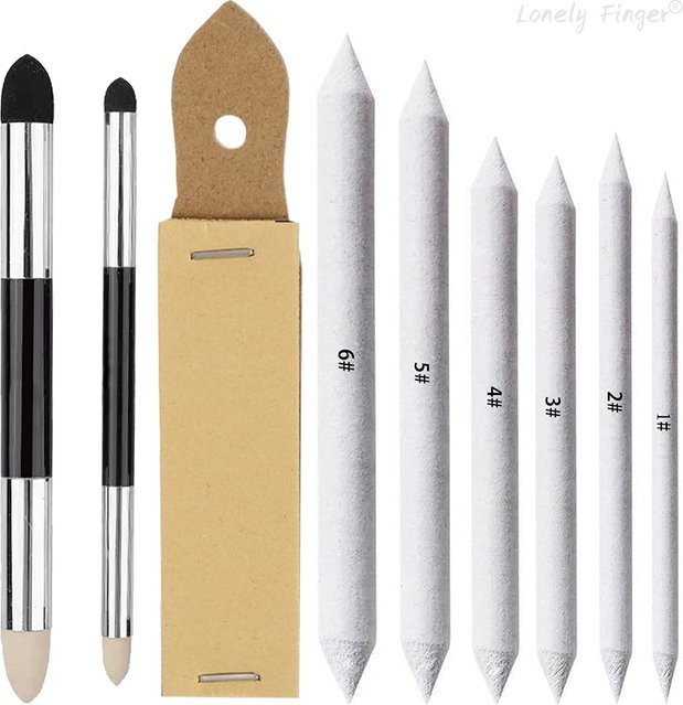 Lonely Finger Blending Stump Set mit 9 Stück Papierwischer, Blending Sponge Pens und Schleifpapier-Bleistiftspitzer, waschbar und wiederverwendbar für deine Papierkunst - Bild 1
