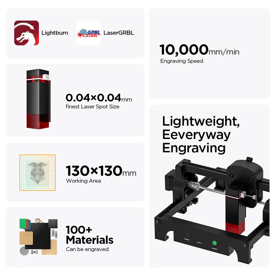 ACMER S1 Mini-Lasergravierer tragbare CNC-Schneidemaschine für Holz, Glas und Leiterplatten, unterstützt LightBurn - Bild 3