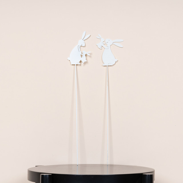 BLUME2000 Metall Stecker Hasenfamilie in Weiß für Ostern 2er Set - Bild 1