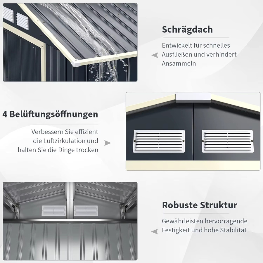 GOFLAME Werkzeugschuppen aus Metall in Anthrazit mit Schiebetür und Lüftungsschlitzen, B/T/H: 340 x 255 x 210 cm - Bild 5