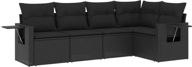 vidaXL 5-tlg Garten-Sofagarnitur aus Poly-Rattan mit Kissen in Schwarz - Bild 1