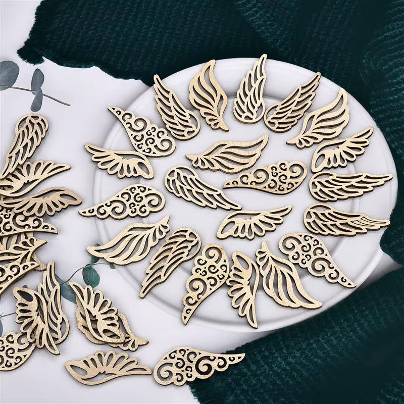 10 Stück DIY Engelsflügel aus Holz in Beige als dekorative Verzierungen für Scrapbooking und Handwerk - Bild 2