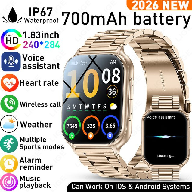 LIGE Smartwatch, Edelstahl, Schwarz, Unisex - Bild 1