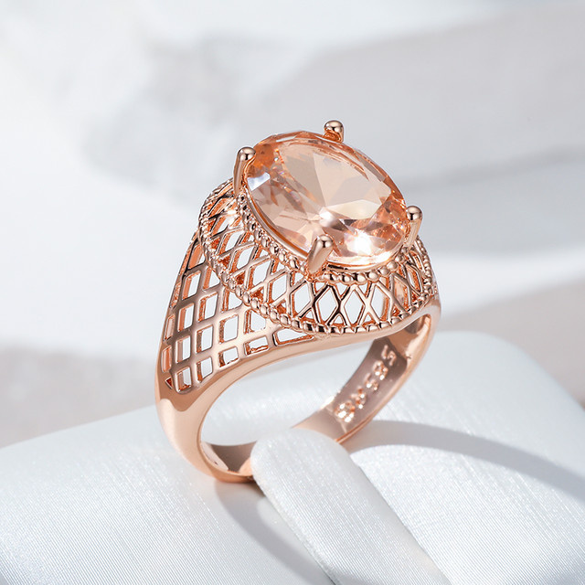 Wbmqda Ringe 585 Roségold, Braune Naturstein, Damen - Bild 1
