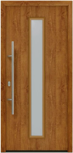 EcoStar Haustür Isopro IP 020S in Golden Oak, Farbe: Braun, mit Glaseinsatz, B/H: 110 x 210 cm, DIN Links - Bild 1